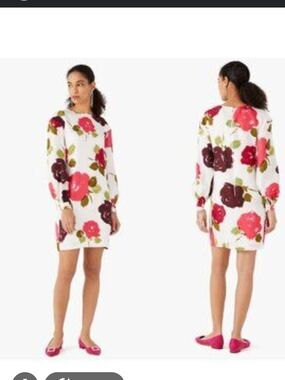 kate spade White Long-Sleeve Floral Shift Dress with Pink & Burgundy Blooms